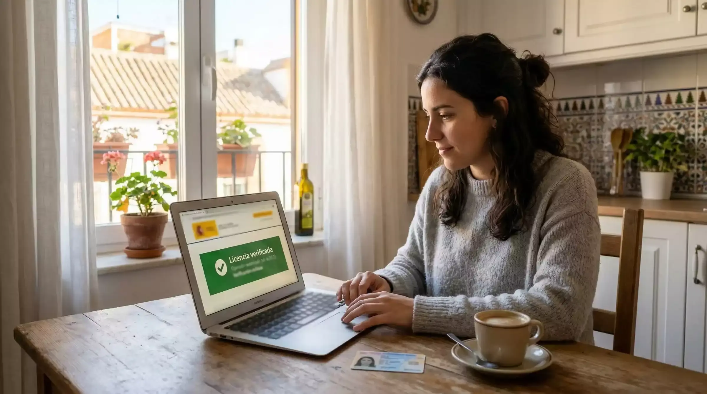 Persona verificando la licencia de un operador de apuestas online en España desde un portátil