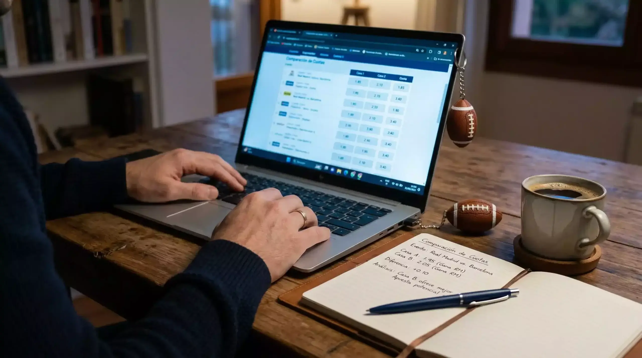 Pantalla de operador de apuestas mostrando cuotas decimales del Super Bowl en un portátil